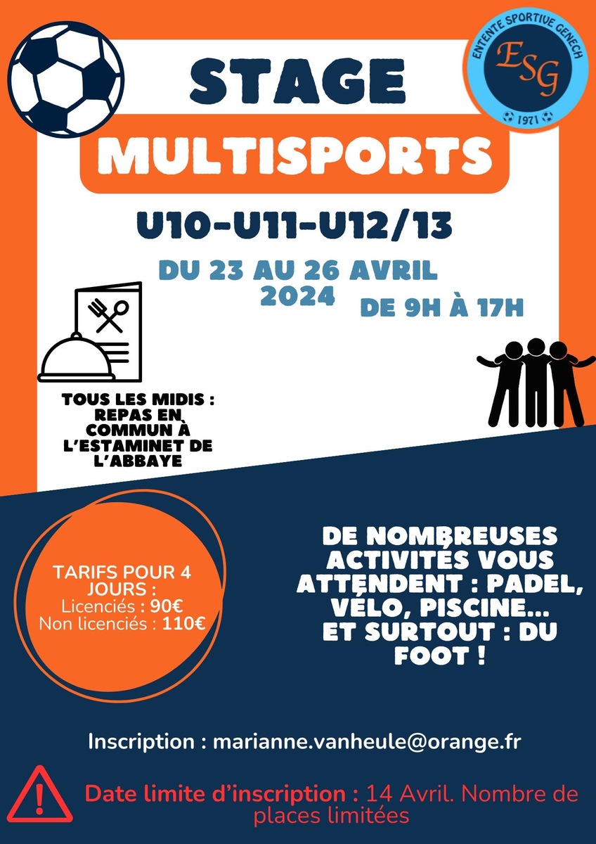 Stage foot multisports vacances Avril 2024