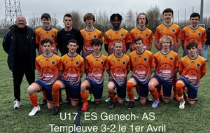 U17 ES Genech sur le fil face à l’AS Templeuve ……