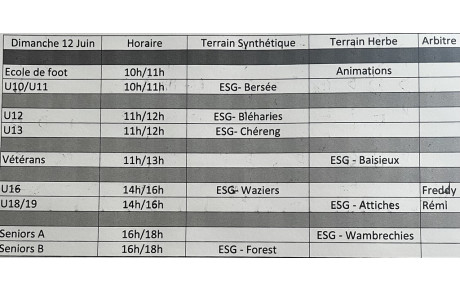 Programme Dimanche 12 Juin