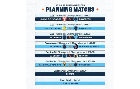Planning samedi 23 septembre