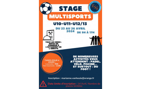 Stage foot multisports vacances Avril 2024